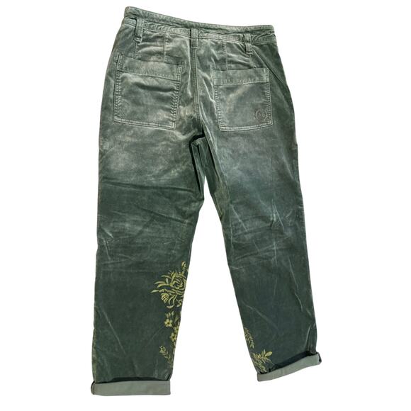 Pilcro for Anthroplogie Velvet Green Emroidered The Wanderer Pants - Picture 6 of 14